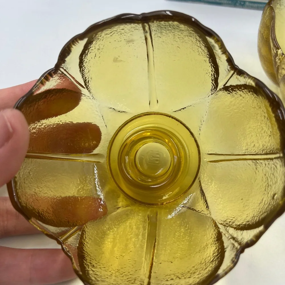 Anchor Hocking Amber Tulip Candleholders Vintage Glass Flower Set of 2 Boxed
